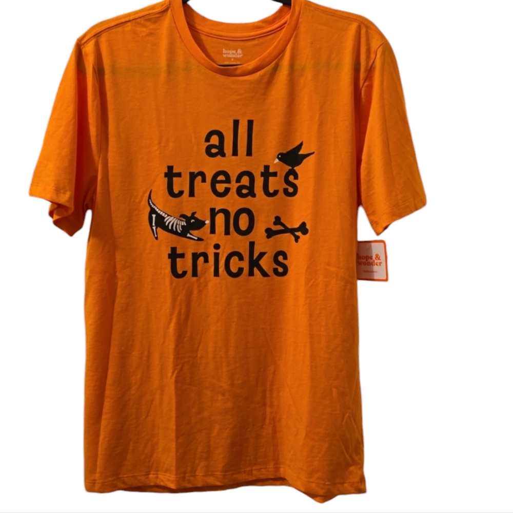 HOPE & WONDER ORANGE HALLOWEEN ADULT UNISEX SHORT SLEEVE TEE-SHIRT SIZE LARGE